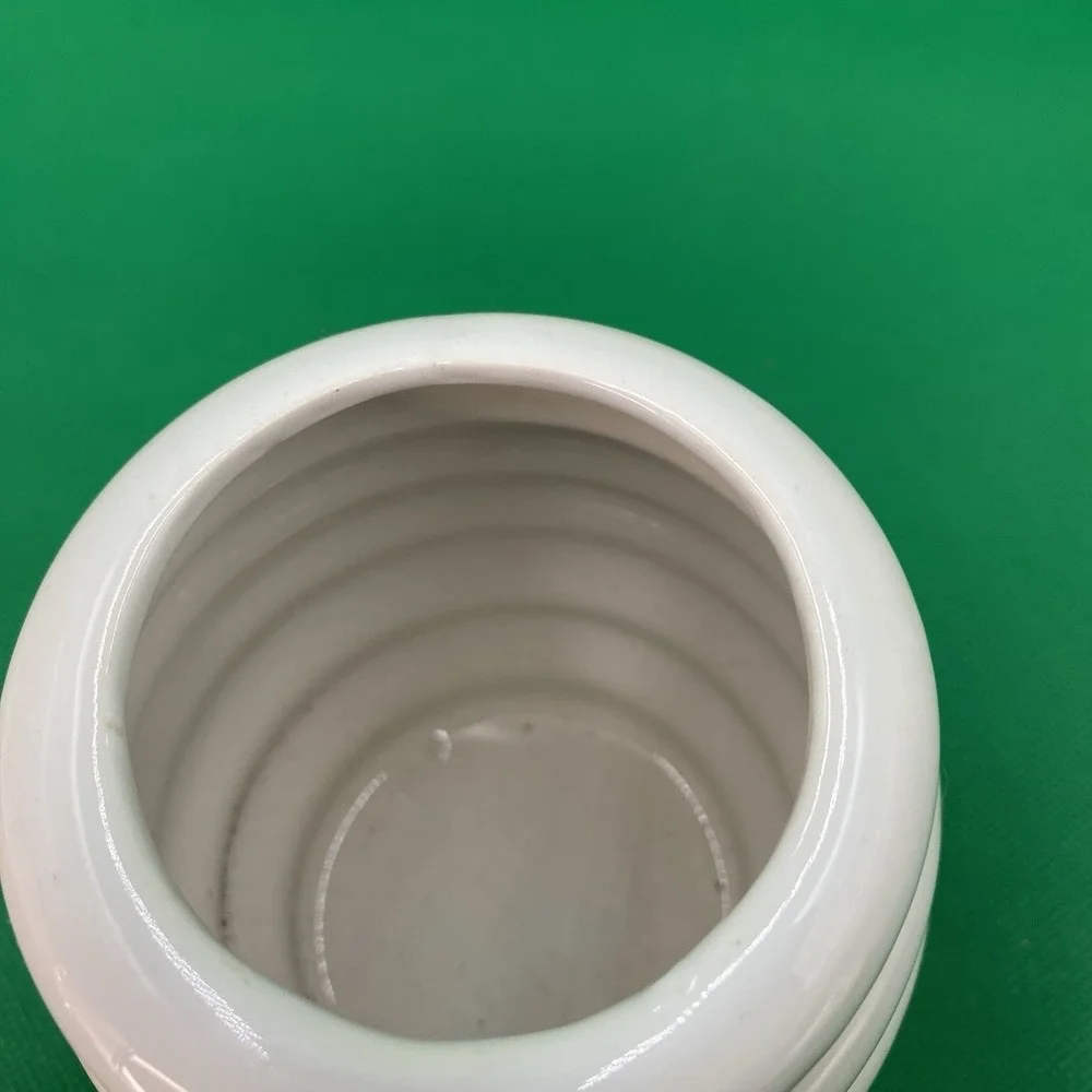 Porcelain Honey Pot Jar with Beech Wood Drizzler White Hive Design 5
